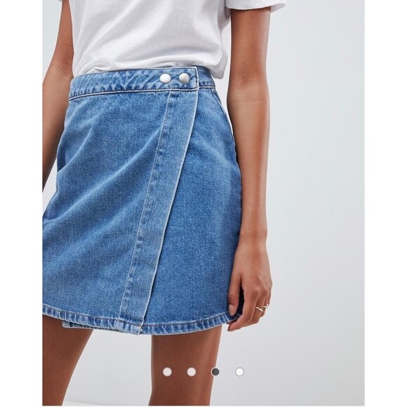Asos Denim Wrap Skirt Women Blue Jean Size 4 - Picture 8 of 9